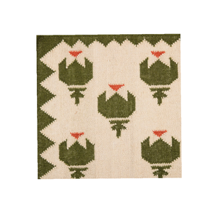 Tapis en laine tissé à la main à pois, orange, vert, crème, motif à pois, tapis de sol en laine tissé - Product Image 5