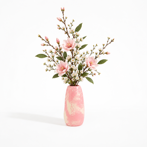 Vase rose fait main, finition blanche brillante, forme ronde, design traditionnel pour l'affichage floral, décoration du Nouvel An chinois - Product Image 3