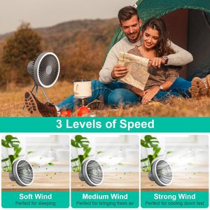 Ventilatore da Campeggio Ricaricabile da 10000mAh con Lanterna, Ventilatore Portatile con Treppiede e Gancio per Tenda, Illuminazione per Esterni - Product Image 4