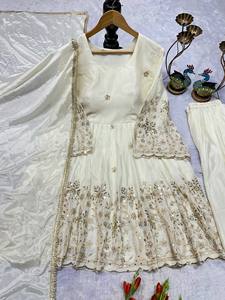 Designer <b>Green</b> Embroidered Kurti Palazzo Set with Dupatta for Women | Festive Ethnic Wear Suit - Product Image 2