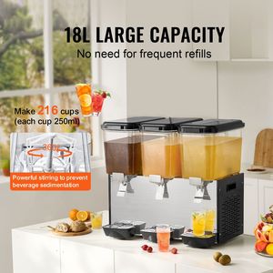 Dispenser di Bevande Commerciale in Acciaio Inox a 3 Serbatoi, 512W, 18 L/19 QT per Serbatoio, per Feste - Macchina per Tè Freddo e Succhi - Product Image 2