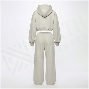 <b>Women</b> 2-Piece Hooded Tracksuit Set Cotton Fleece Loose Fit Geometric Embossed Full Length <b>Sweatpants</b> & Jacket Autumn Casual Wear - Product Image 2