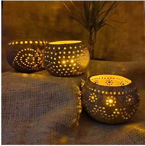Sophisticated <b>Coconut</b> <b>Shell</b> Candle Holder Sun Rays Handmade Eco Tealight Stand Natural Decorative Accent for Interiors - Product Image 1