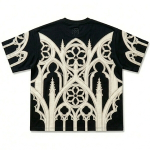 เสื้อยืดคอกลมโอเวอร์ไซส์แขนสั้นผู้ชาย ลายตัดต่อ สตรีทแวร์ พิมพ์ลายได้ตามต้องการ ผ้าฝ้ายพรีเมียม สวมใส่สบาย - Product Image 1