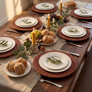 Handwicker Boho Round Rattan Charger Plates 13 inch for <b>Dinner</b> Rattan Placemat for Christmas Party Wedding Decor - Product Image 4
