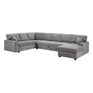 Divano Sezionale Samara 137" con Chaise Longue a Destra, in Ciniglia Grigia, con Vano Contenitore Sottoseduta e Cuscini Decorativi per Soggiorno - Product Image 2