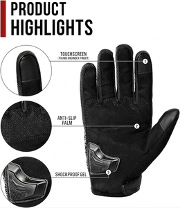 Full Finger Motorcycle Riding Gloves Black PU Leather Touchscreen Compatible Non Slip Breathable Hand Grips Adjustable Wrist - Product Image 2