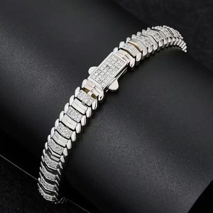 Bracelet en argent 925 pour homme, style présidentiel, chaîne en or avec diamants, finition or jaune, bracelet glacé, bijoux hip hop - Product Image 3