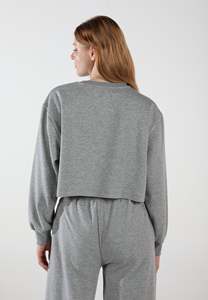 Sudadera Gris de Cuello Redondo para Mujer, Manga Larga, Casual, Color Sólido, Corta, Tipo Hoodie - Product Image 2