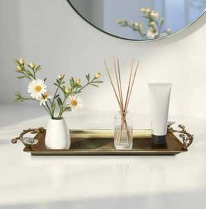Serving Favorite Gold Plated Rectangle <b>Decorative</b> <b>Tray</b> with Floral Handles Contemporary Design Single Piece Package - Product Image 2