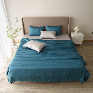 Parure de lit en satin tissé 100% coton, couleur unie, avec 2 taies d'oreiller, housse de couette, drap-housse, doux et respirant pour toutes les saisons - Product Image 2