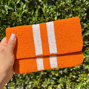 Handmade Orange White Beaded Clutch <b>Bag</b> Women Foldable Custom Size Crossbody Evening Purse Durable - Product Image 3