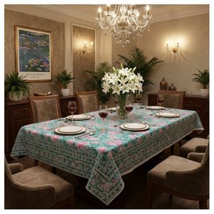 Manteles Jacquard Florales Clásicos Más Vendidos - Cubierta de Mesa Cuadrada Verde Tejida de 150 x 220 cm para 4-6 Personas, para Comedor y Hogar - Product Image 1