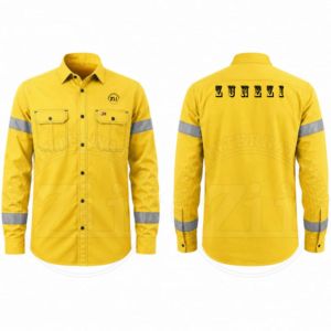 Camisa de Seguridad de Algodón Soldado Reflectante Amarilla de Manga Larga para Hombre, Corte Regular, Ropa de Trabajo FR con Resistencia al Calor de 300C-500C - Product Image 5