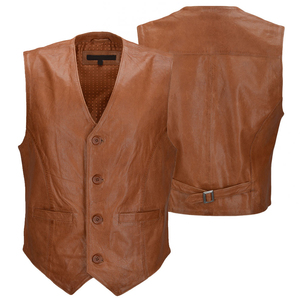 Best Customized Waterproof Winter Men Leather Vest with Button Detail OEM Service Genuine Leather Zipper Closure Outerwear - Product Image 3
