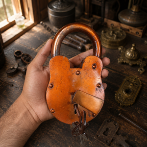 SHUBHAM Vintage Copper Look Handmade Iron Geometric Padlock <b>Door</b> Mount Decoration <b>Rustic</b> Home Decor for Entryway Outdoor Use - Product Image 2