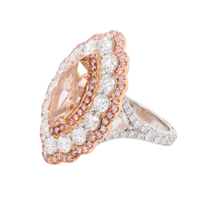 4.86 CT Centered Brown <b>Emerald</b> Cut Moissanite with Side Pink & White Diamonds 925 <b>Silver</b> Prong Setting Anniversary Gift <b>Ring</b> - Product Image 2