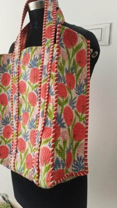 Bolso Tote de Algodón Acolchado de Lujo con Estampado Floral Rosa, Estilo Bohemio, Casual de Verano, Abierto, para Compras, para Mujer - Product Image 2