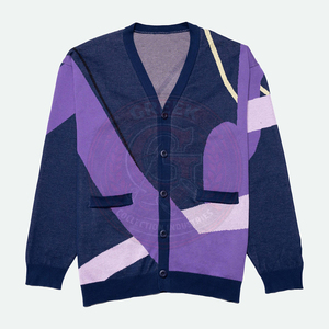 Cardigan tricoté à motif géométrique pour homme, 100 % acrylique, manches longues, col en V, logo au dos - Product Image 2