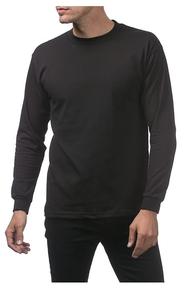 Camiseta Deportiva de Manga Larga 100% Algodón para Hombre, Color Negro Liso, Transpirable, Cuello Redondo, Ropa Deportiva de Alta Calidad y a la Moda - Product Image 4