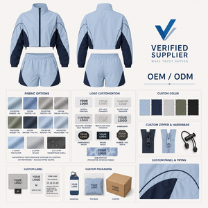 Ensemble veste et short de sport pour femme, color-block, manches longues, col montant, respirant, en polyester tricoté - Product Image 5