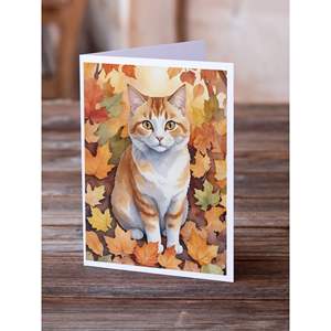 Whimsical Manx Cat in Fall Leaves Pack of 8 A7 Size <b>5x7</b> Blank Note Cards with <b>Envelopes</b> Greeting Cards - Product Image 2