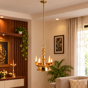 Handmade <b>Antique</b> Brass Hanging 5 Wicks Diya Oil <b>Lamp</b> Stand Decor Wholesale Indian Traditional Temple Puja Oil <b>Lamp</b> Decor Items - Product Image 5