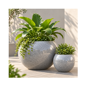 Maceta de Fibra de Vidrio para Exteriores, Ligera, Redonda, con Diseño Moderno para Decoración de Jardín, Paisaje y Patio - Product Image 1