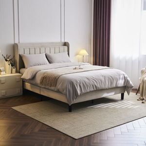 Full-Size Velvet Upholstered Platform Bed with Charging Station Storage Shelf Vertical Channel Tufted Wingback Bed Frame - Product Image 5