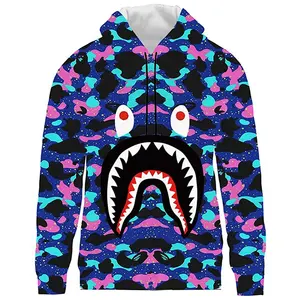 2024 xu hướng bán buôn in đầy đủ Zip Up Bape hoodie Tracksuit mồ hôi phù hợp với thiết lập unisex cộng với kích thước Mens Hoodies & áo