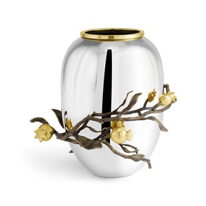 Jarrón de lujo Saleem International 2026 con diseño de granada, color plateado, de metal, con hoja de ginkgo marrón dorado - Product Image 6