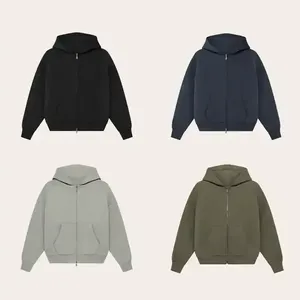 เสื้อฮู้ดซิปสีดำสำหรับผู้ชาย ทรงโอเวอร์ไซส์ ผ้าฝ้ายฟลีซ 100% ระบายอากาศได้ดี มีกระเป๋า เสื้อฮู้ดลำลองสำหรับใส่ในฤดูหนาว - Product Image 3