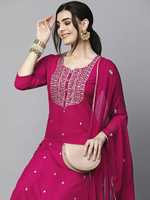 Ensemble Kurta en Rayonne Brodé Violet avec Dupatta pour Femme, Matériaux Recyclés, Tenue Traditionnelle Indienne et Pakistanaise, Longueur Cheville