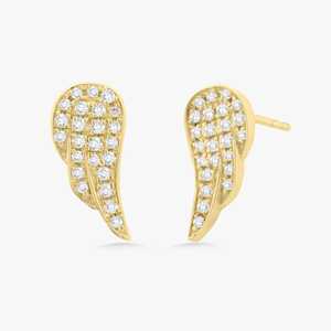 <b>Angel</b> <b>Wing</b> Stud Earrings Feather Round Cut Lab Grown Diamond Minimalist Everyday Wear Push Back Solitaire <b>Jewelry</b> 14k Solid Gold - Product Image 1