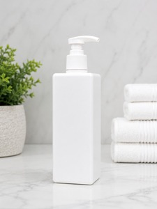 Flacon pompe carré en plastique blanc en promotion avec bouchon sécurisé pour emballage cosmétique et soins personnels - Product Image 2