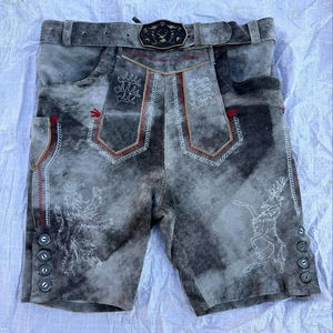 Pantalones Cortos de Cuero Bávaros para Hombre de Alta Calidad, Cuero Genuino, Estilo Alemán Trachten, Tela Bordada Resistente al Viento, Cintura Media, Primavera - Product Image 1