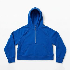 Sudadera con Capucha Azul para Mujer, con Cierre, Personalizable con Logotipo, de Longitud Corta, Color Sólido, Tejido de Algodón, para Otoño e Invierno, Gran Venta - Product Image 1