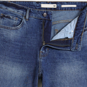 Nuevos Jeans de Mezclilla Slim Fit para Hombre, Lavado Oscuro, Desgastados con Salpicaduras de Pintura Multicolor, Estilo Urbano, Color Azul Oscuro - Product Image 5