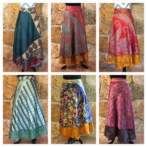Vintage <b>Silk</b> Wrap <b>Skirt</b> – Free Size Boho Long <b>Skirt</b> with 48 Inch Waist and 36 Inch Length - Product Image 4