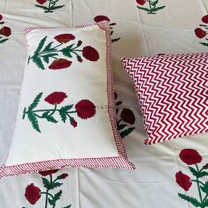 Juego de Sábanas con Estampado Artesanal Sanganeri de la India, Sábanas con Funda de Almohada - Product Image 6