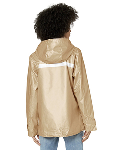 Chaqueta Impermeable con Capucha para Mujer, Dorada, Manga Larga, Corte Holgado, Cierre Frontal con Cremallera, Ropa de Primavera para Exteriores - Product Image 3