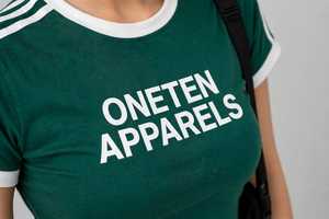 Women's Green Slim Fit <b>Crop</b> Top Short Sleeve Crew Neck <b>T</b>-<b>Shirt</b> With <b>White</b> Ringer And 3 Stripes Sporty Tee - Product Image 6