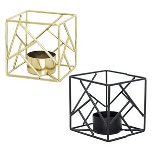 Support de bougie décoratif en métal moderne en forme de cube géométrique pour bougies chauffe-plat, idéal pour mariage, anniversaire, fête, centre de table à la maison - Product Image 2