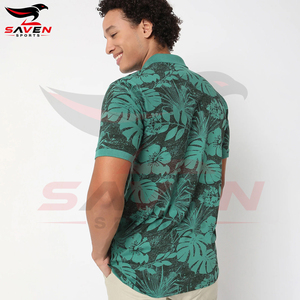 Wholesale Custom Tropical Printed <b>Men</b> <b>Polo</b> <b>Shirt</b> <b>Green</b> Floral Leaf Short Sleeve Breathable Cotton Casual Golf <b>Polo</b> <b>Shirts</b> - Product Image 2