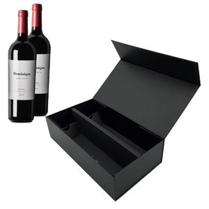Coffret cadeau de luxe en carton rigide pour 2 bouteilles de whisky et de vin rouge, avec logo personnalisé, boîte en papier en forme de livre, fermeture magnétique. - Product Image 5