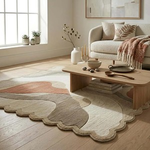 พรมลายคลื่นสีเบจโทนเอิร์ธโทน ดีไซน์ทันสมัย สำหรับห้องนั่งเล่น ห้องนอน ใช้ตกแต่งพื้น - Product Image 4