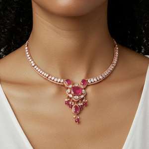 Ensemble collier et boucles d'oreilles pour tous les jours, fabriqué en argent sterling 925 Gajaah, pour femmes, bijoux de mariage et de fête - Product Image 2