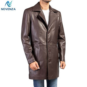 Modern Leather Coat <b>Men</b> Premium <b>Winter</b> Trench Jacket Reversible Warm Lined Button Front for Daily Business Casual Wear - Product Image 5