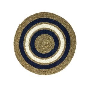 Wholesale Round Braided Natural Seagrass Placemat Handwoven <b>Table</b> Mat Blue White Pattern Eco-Friendly Kitchen Dining <b>Table</b> Decor - Product Image 1