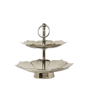 Two Tier Stainless Steel <b>Cake</b> Stand <b>Flower</b> Shape Dessert Display Tray Reusable Hand Wash Only Food <b>Decoration</b> Stand - Product Image 1